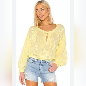 Free People Maria Maria Embroidered Top Lemon Gala Size Large